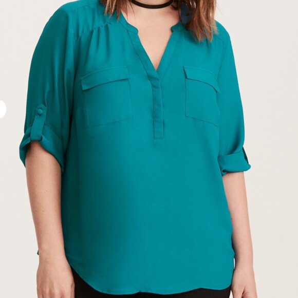 TORRID HARPER TEAL GEORGETTE PULLOVER 3/4 SLEEVE BLOUSE - Picture 1 of 8
